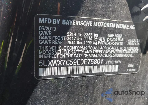 2014 BMW X3 xDrive35I из США, поврежденный, VIN 5UXWX7C59E0E75807